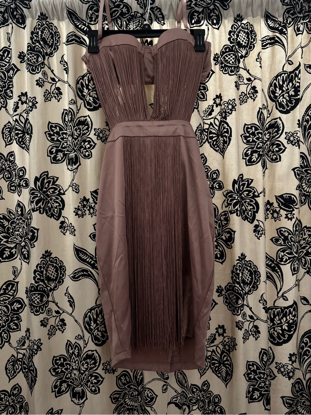 ASOS Petite Mauve Strapless Fringe Cocktail Dress